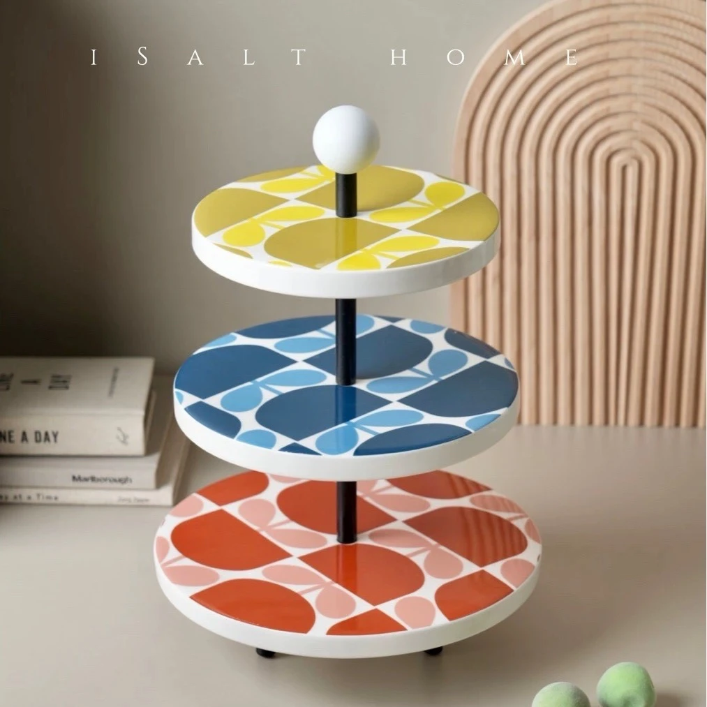出英国orlakiely三层点心盘蛋糕盘创意叠叠乐装饰摆件旋转网红