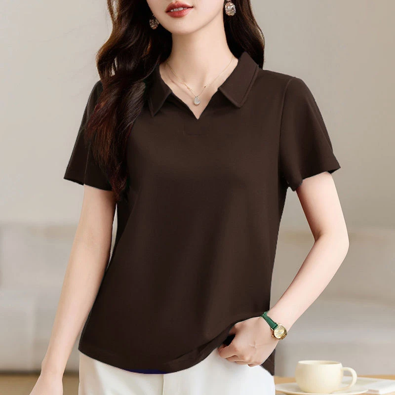 100%纯棉爆款网红洋气炸街女装大码短袖翻领t恤夏季新款百搭上衣