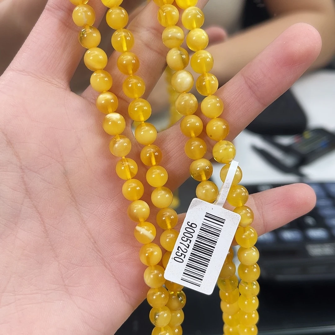 手链琥珀未镶嵌6m+金绞蜜108