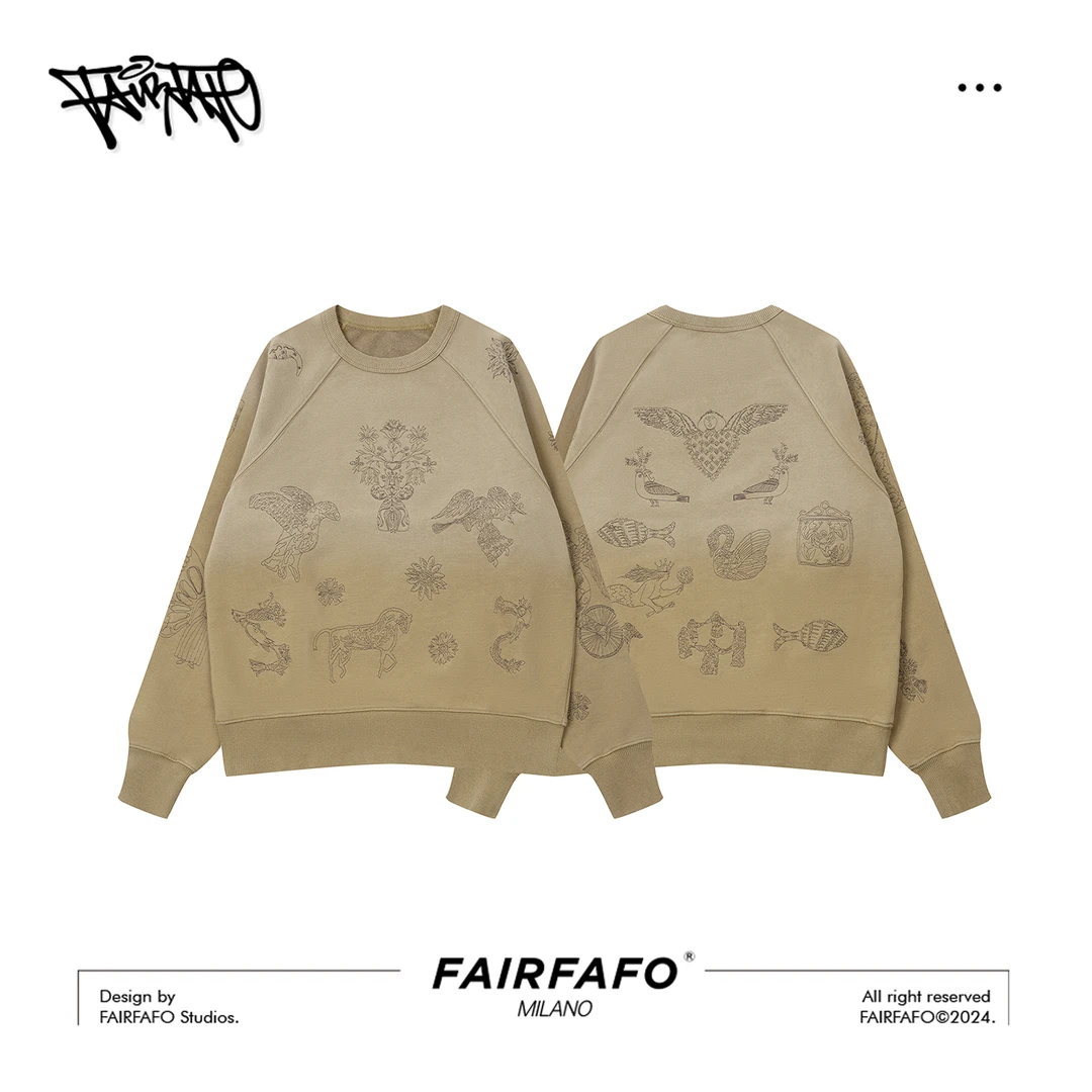 FAIRFAFO林肉肉【图案刺绣圆领卫衣】WYAL4B285美式宽松圆领卫衣