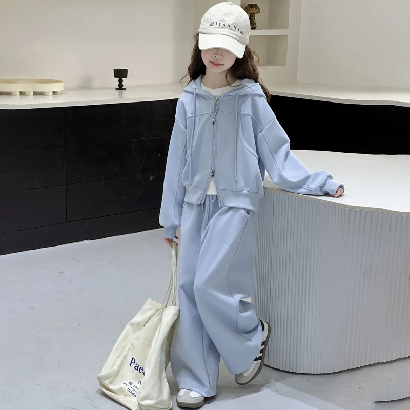 女童春秋款运动套装2025新款儿童女孩洋气时髦连帽开衫卫衣两件套