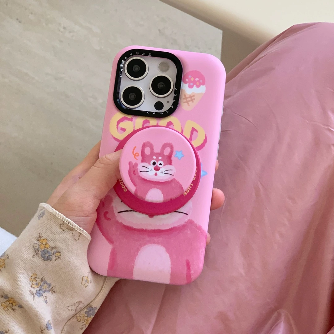 新款高级肤感/iPhone13-16【冰淇淋猫咪】菲林二合一金属镜头磁吸壳