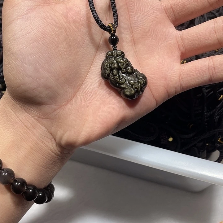 黑曜岩合金颈饰金曜石貔貅项链