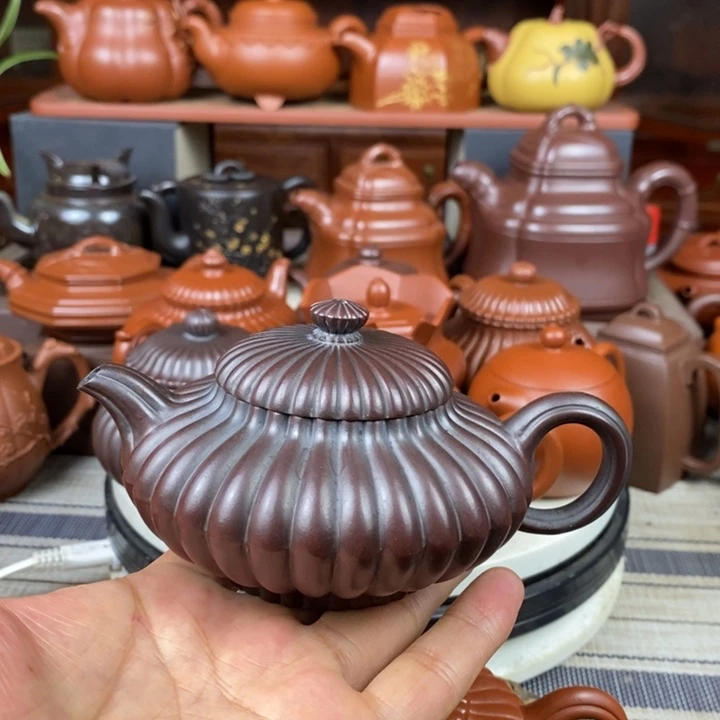 茶壶紫砂筋纹合欢200cc原矿老紫泥还原烧