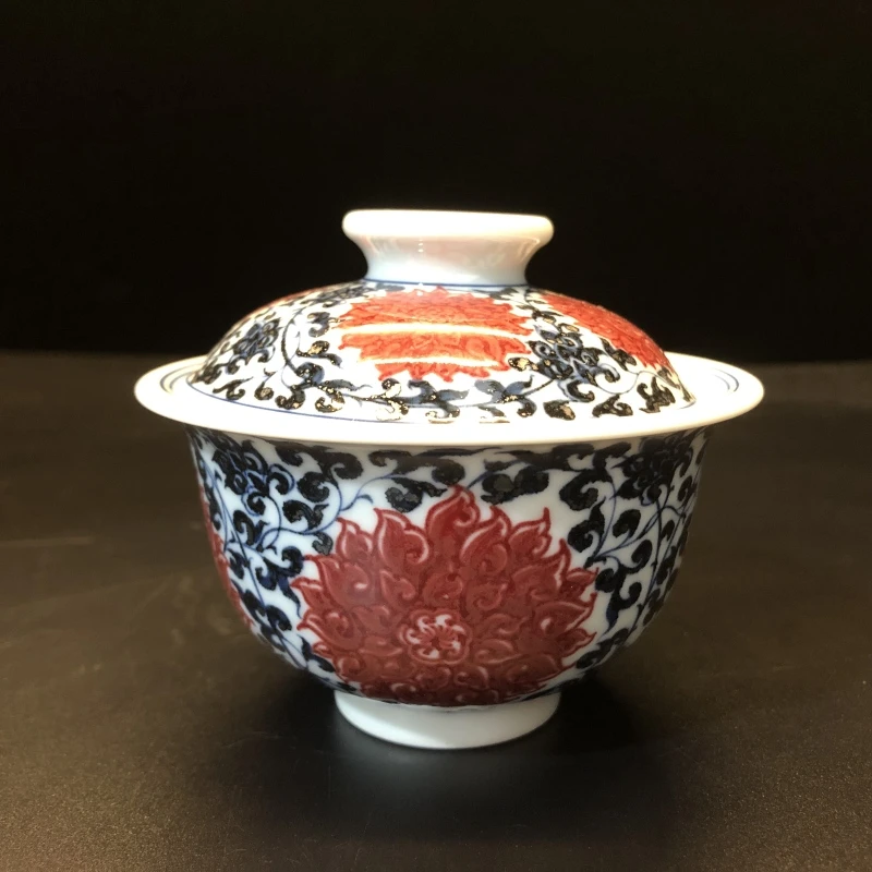 12.12/N200520/00398/青花釉里红缠枝莲盖碗/直径9.6/高8.1/125cc