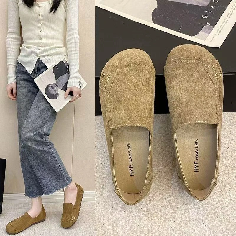 软皮妈妈鞋中年豆豆鞋女士2025春秋单鞋超软舒适中老年皮鞋