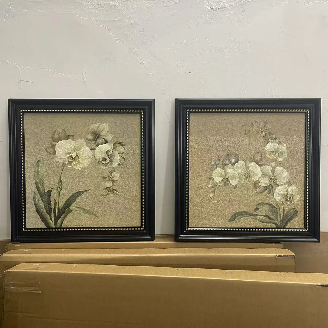 Q 清新雅致美式复古装饰画客厅玄关主卧床头挂画蝴蝶兰5050