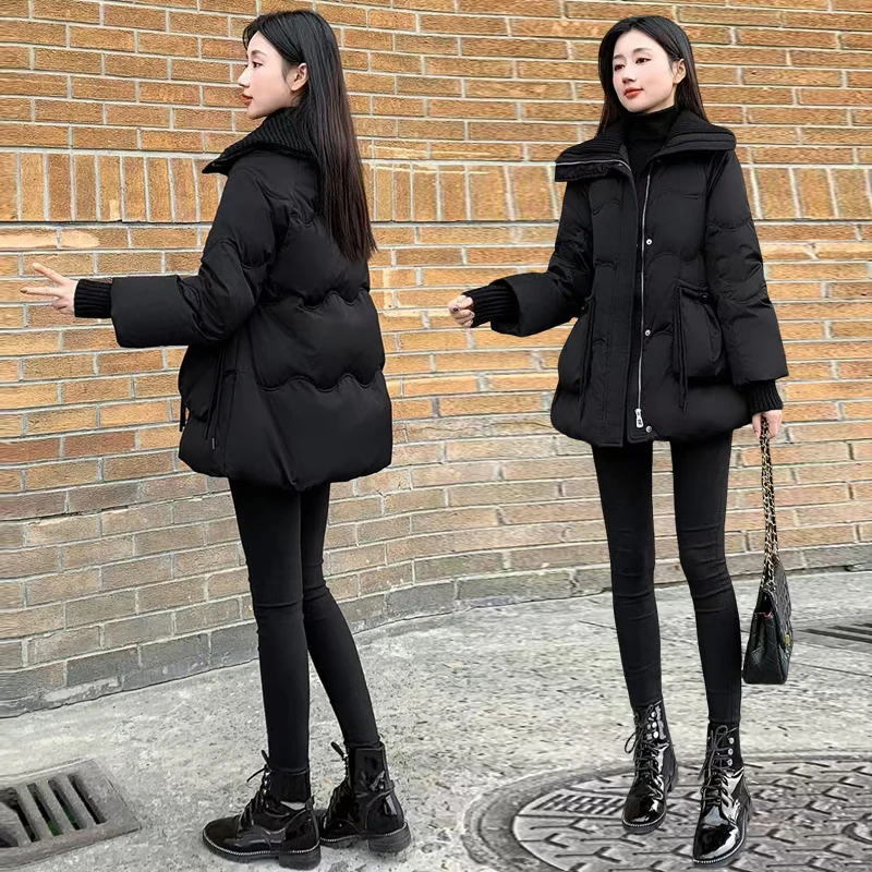 韩版中长款宽松显瘦黑色外套小个子冬季加厚时尚保暖防寒服