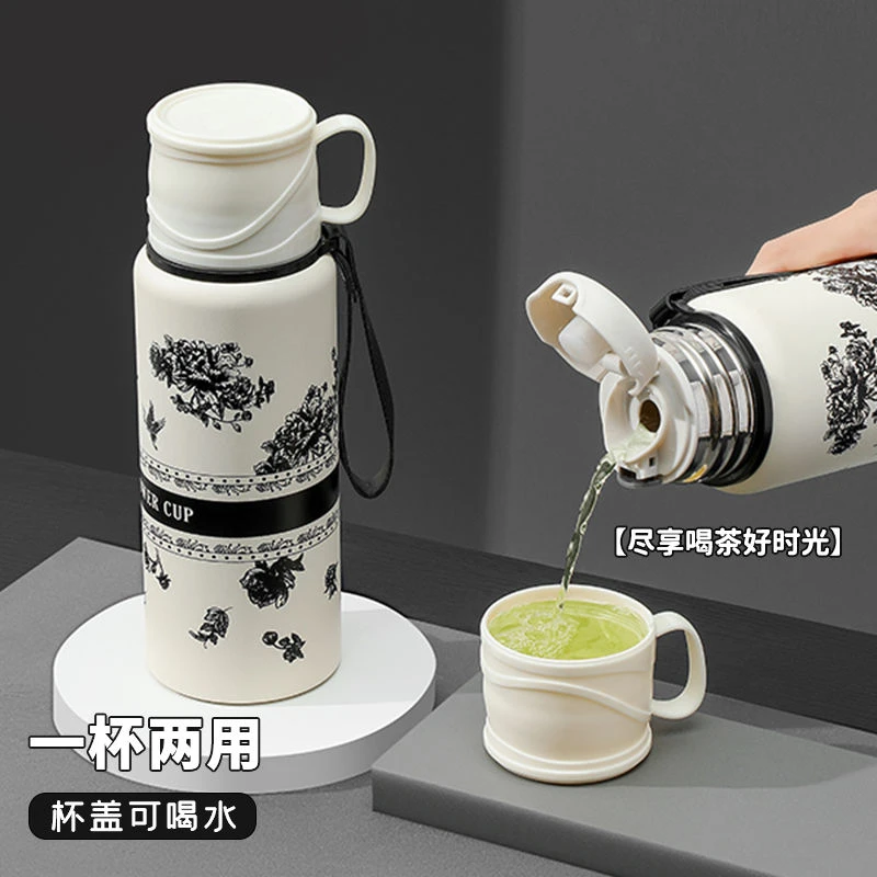 【现货现发】冷热两用的保温杯栀子花语不锈钢真空保温杯陶瓷水杯