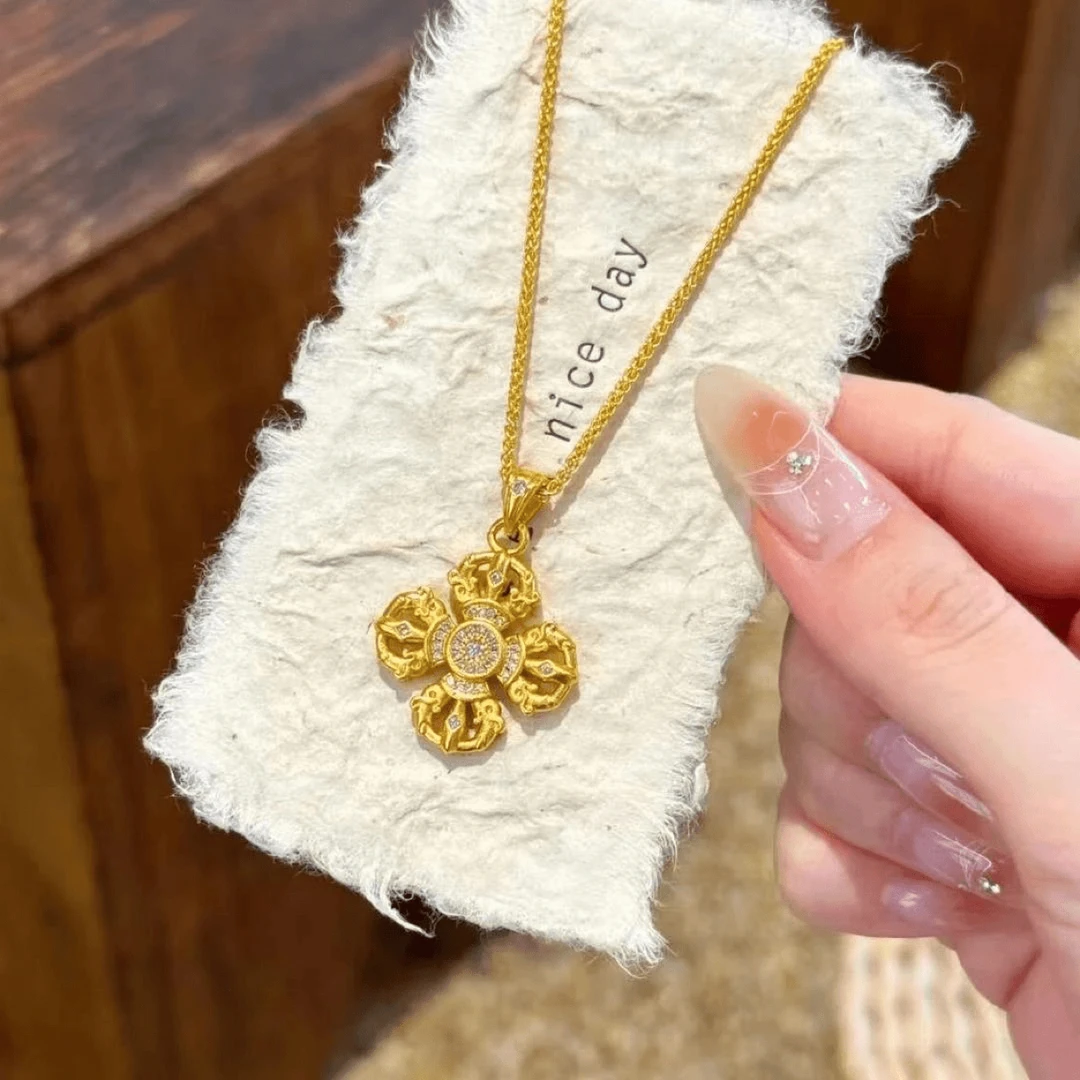 铜合金吊坠 新中式十字金刚杵吊坠女项链新款锁骨链