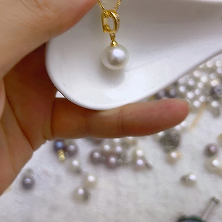 合金淡水珍珠白珠金色万能扣15.2