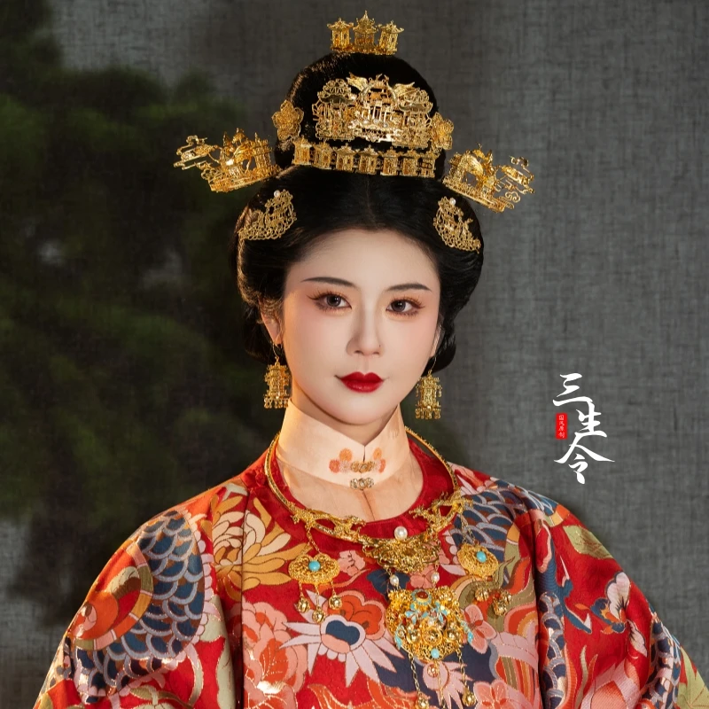 三生令【宫阙】明制复原狄髻楼阁金簪发冠发饰富贵大气古风新娘头饰