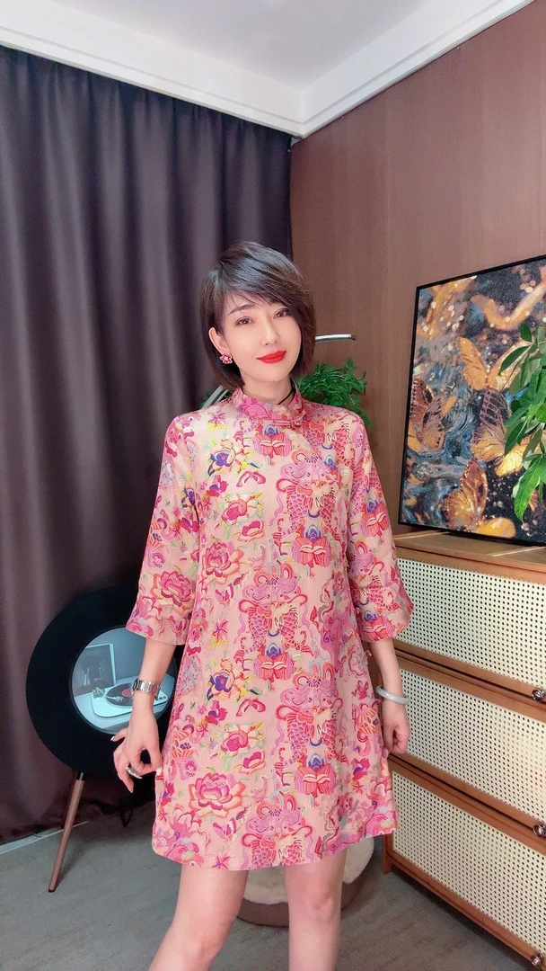 【露lu专属】富富有余立领斜襟原创盘扣新中式复古中国风连衣裙T320