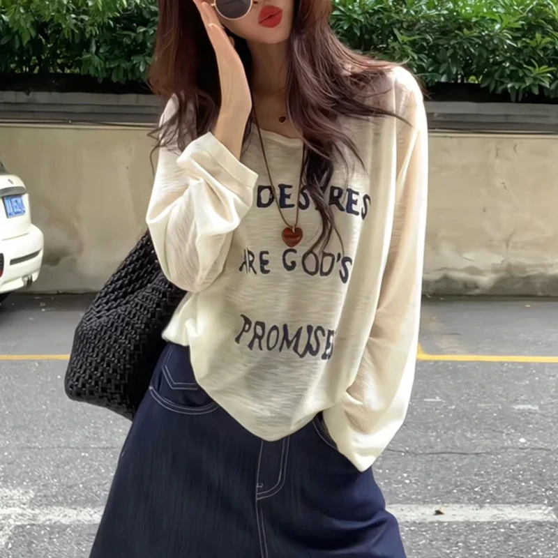 设计感字母罩衫新款夏秋女款气质薄款欧货漂亮小衫时尚T恤上衣