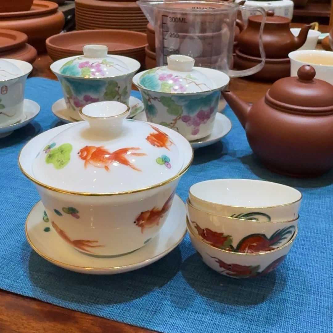 来*斗金鱼盖碗➕3个龙杯
