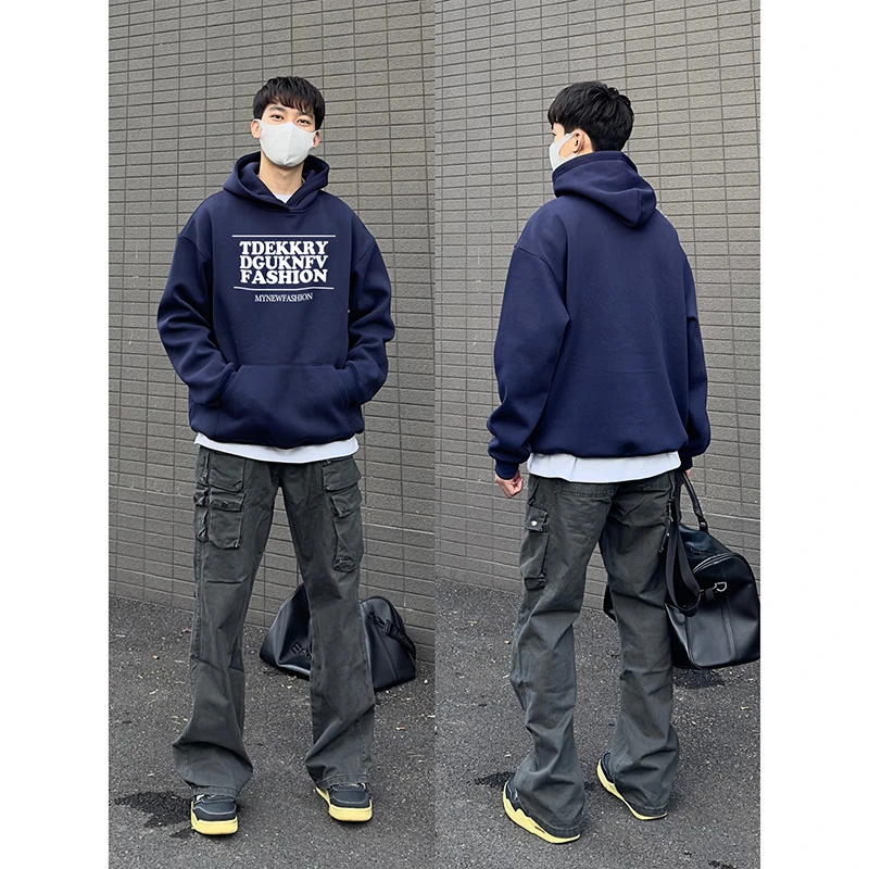 美式潮牌复古字母印花宽松连帽卫衣男女秋冬季休闲百搭情侣上衣潮