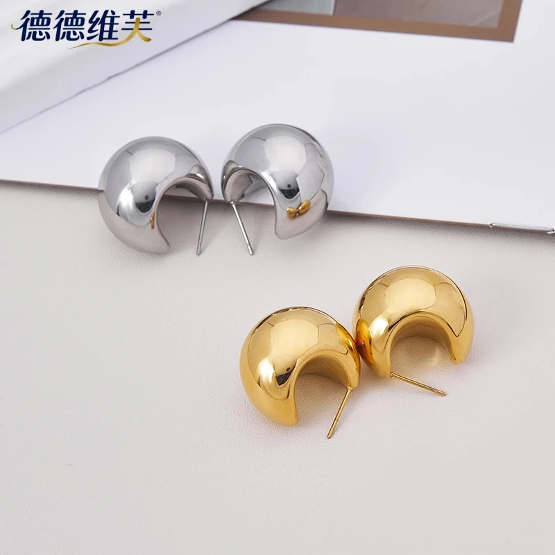 德德维芙 合金耳饰 半圆粗C形空心简约不规则时尚气质耳钉耳环