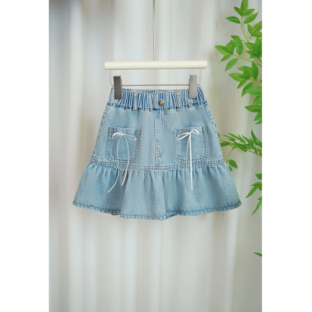 女童夏季薄款牛仔裤2025新款百褶拼接款中大童百搭五分牛仔裤A076