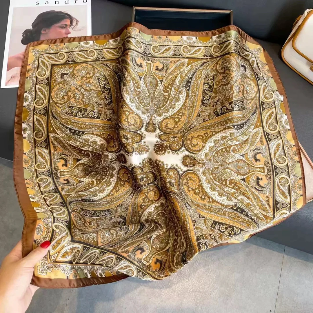 u224【卡其腰果花】70*70精致百搭经典轻奢名媛风方巾