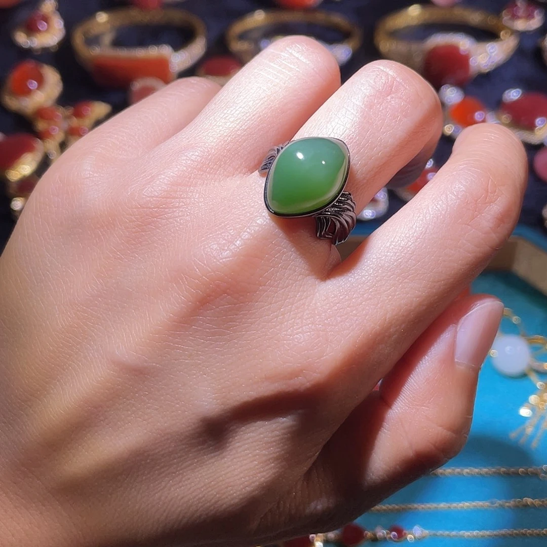 和田玉银S925镶嵌戒指