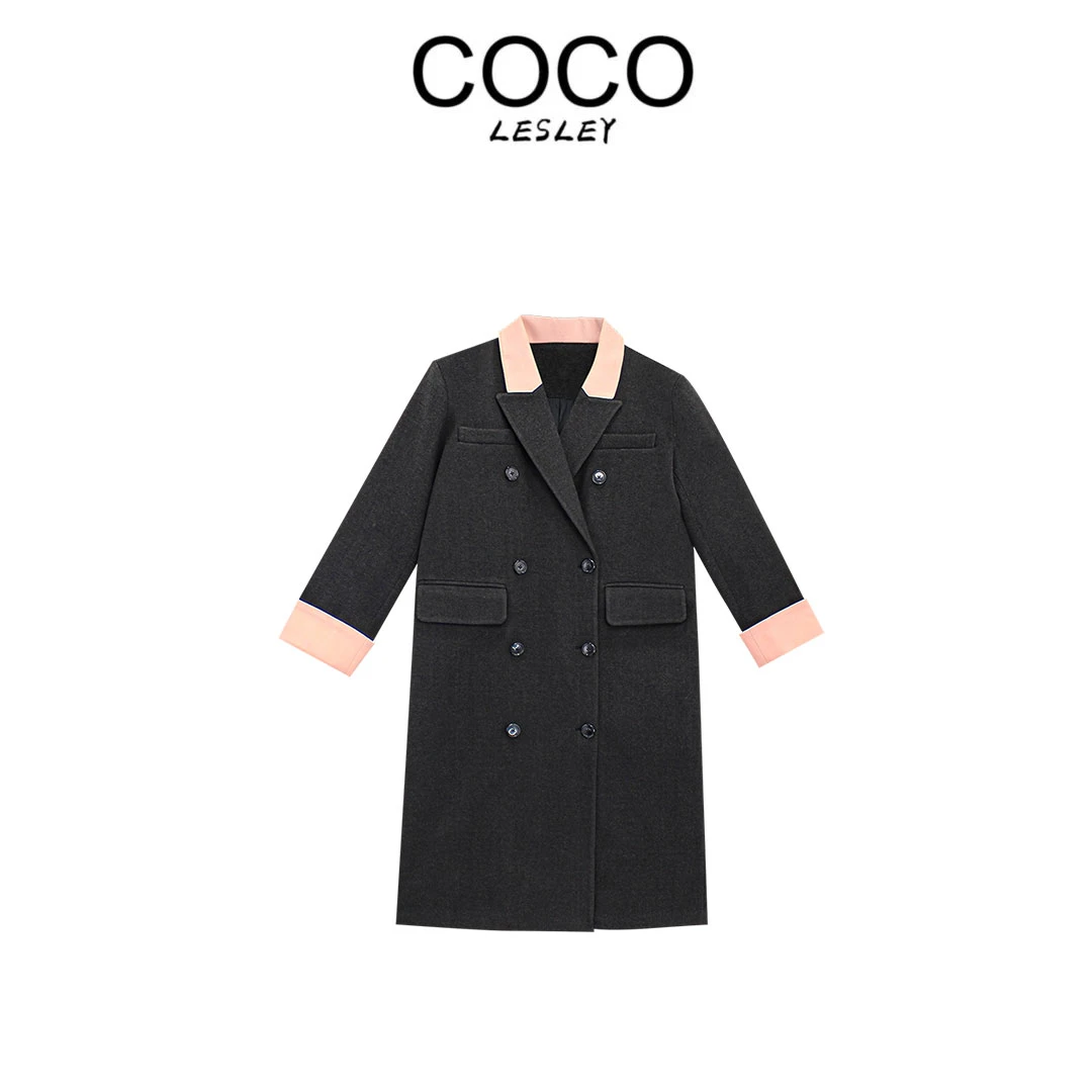 【COCO LESLEY】新款鹅绒气质名媛风拼色中长款外套286