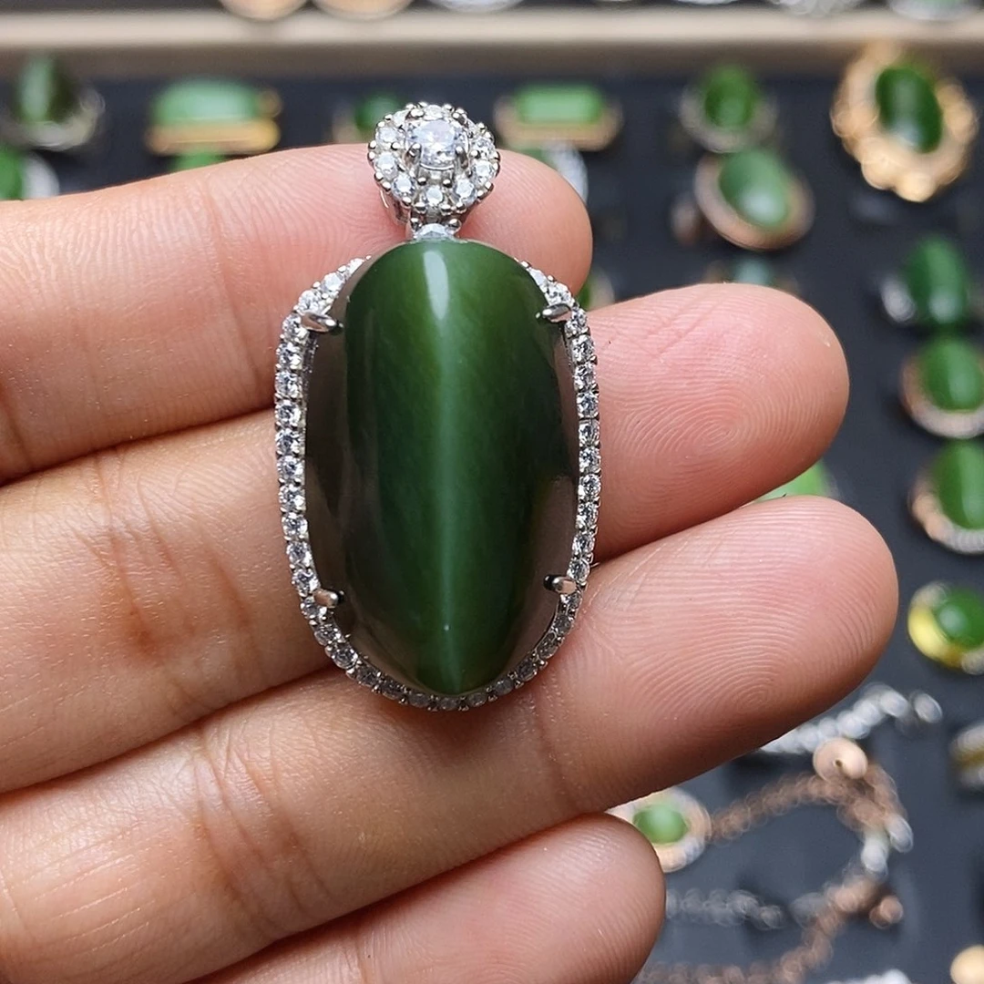 和田玉（碧玉）银S925镶嵌吊坠(赠链)