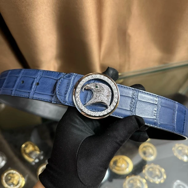 史蒂芬新款百搭男士皮带高档休闲老鹰头牛皮腰带青中老年时尚商务