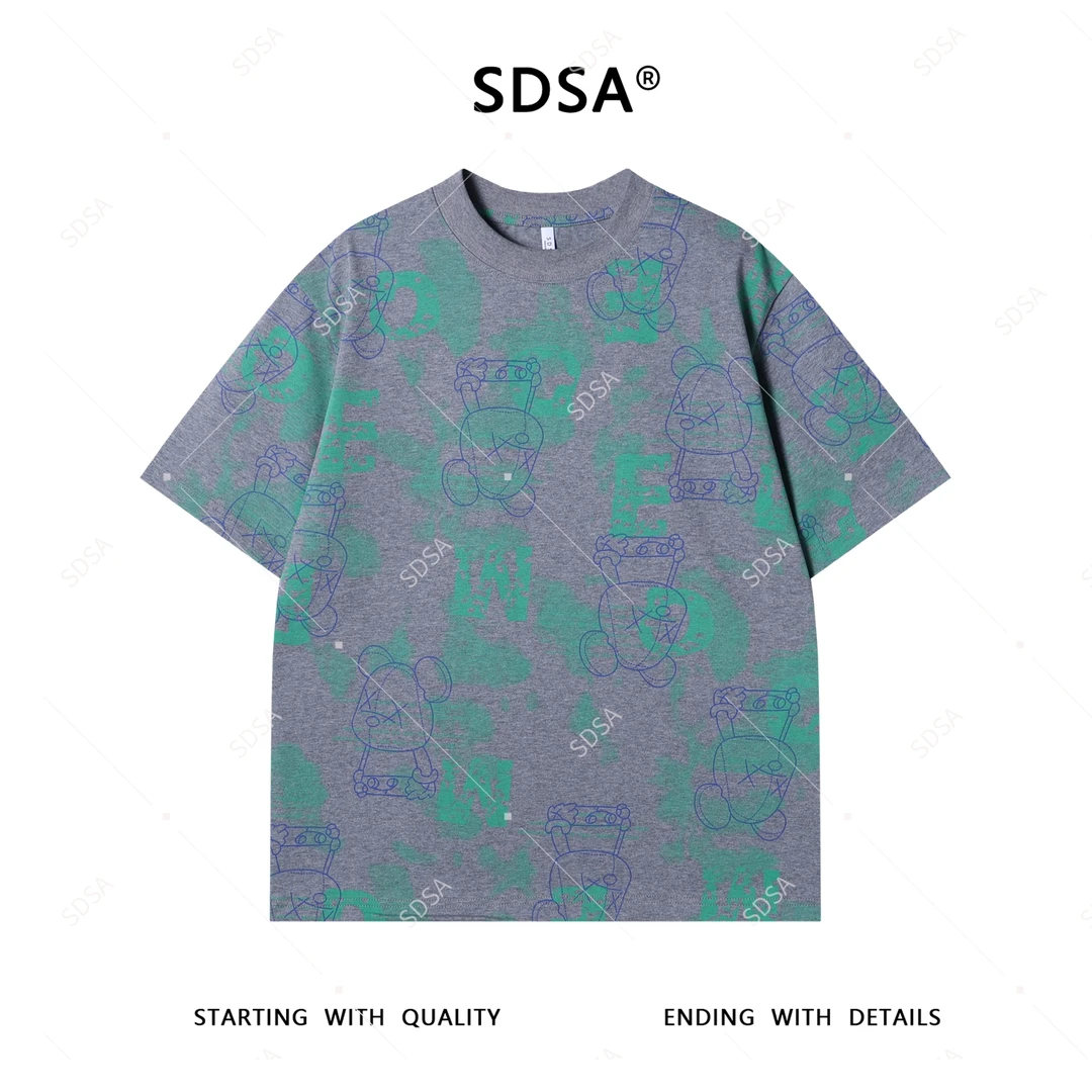 SDSA男士短袖t恤2025新款轻痞帅男装撞色字母卡通圆领上衣百搭