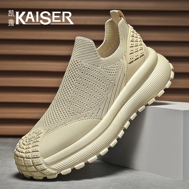 凯撒男鞋夏季透气休闲网面鞋男士耐磨厚底增高轮胎底运动鞋-PG686