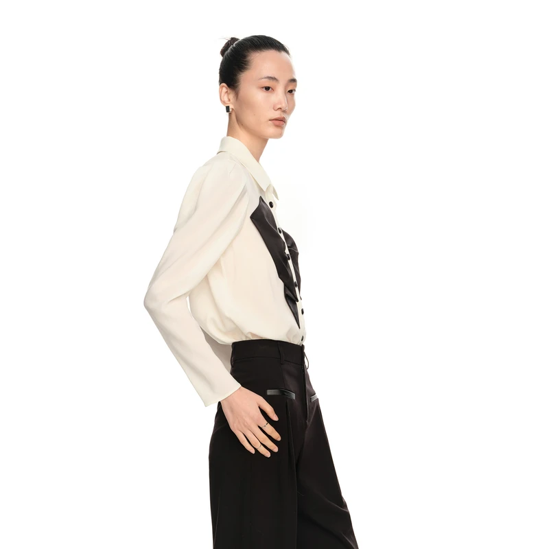 H·GENTEEL荷高新款春装女撞色造型别致肩袖衬衫GUE12630635