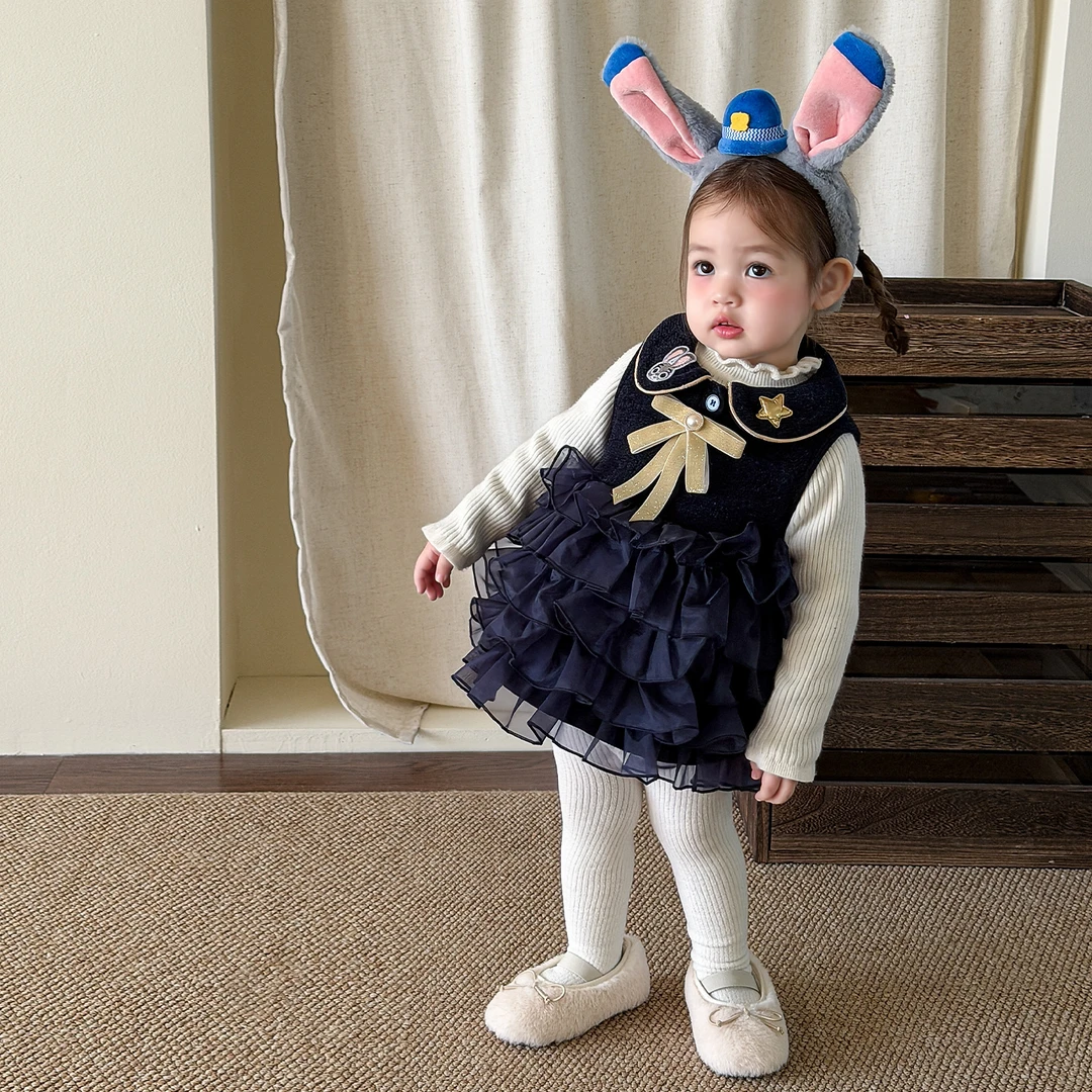 D5905女童连衣裙冬款加厚儿童蛋糕蓬蓬公主裙兔子女宝裙子秋冬