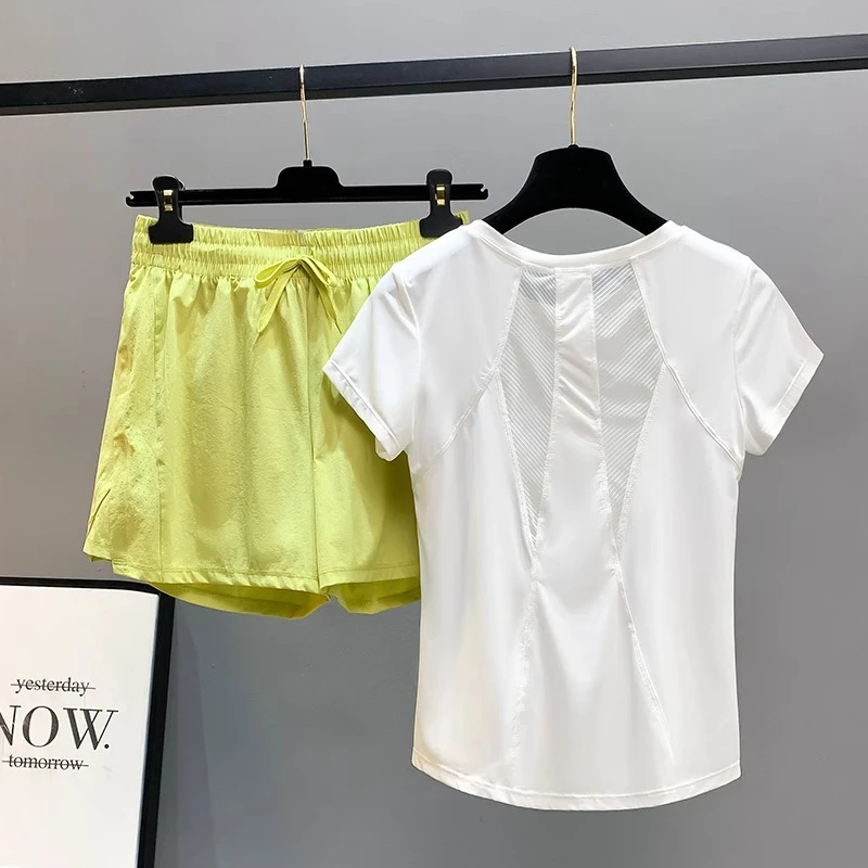 跑步运动套装女夏天专业速干训练羽毛球马拉松晨跑跳操健身瑜伽服