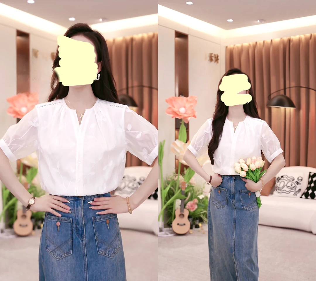 法式轻熟风圆领泡泡袖衬衫女2025夏季新款独特别致设计感小众上衣