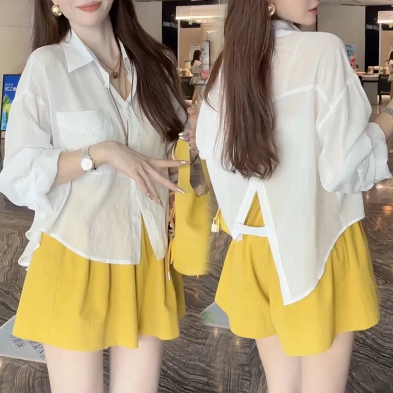 薄款气质翻领防晒长袖衬衫女2025夏季新款宽松显瘦设计感小众上衣