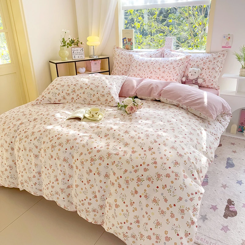 2025新款轻奢100全棉四件套亲肤简约加厚印花小清新双面