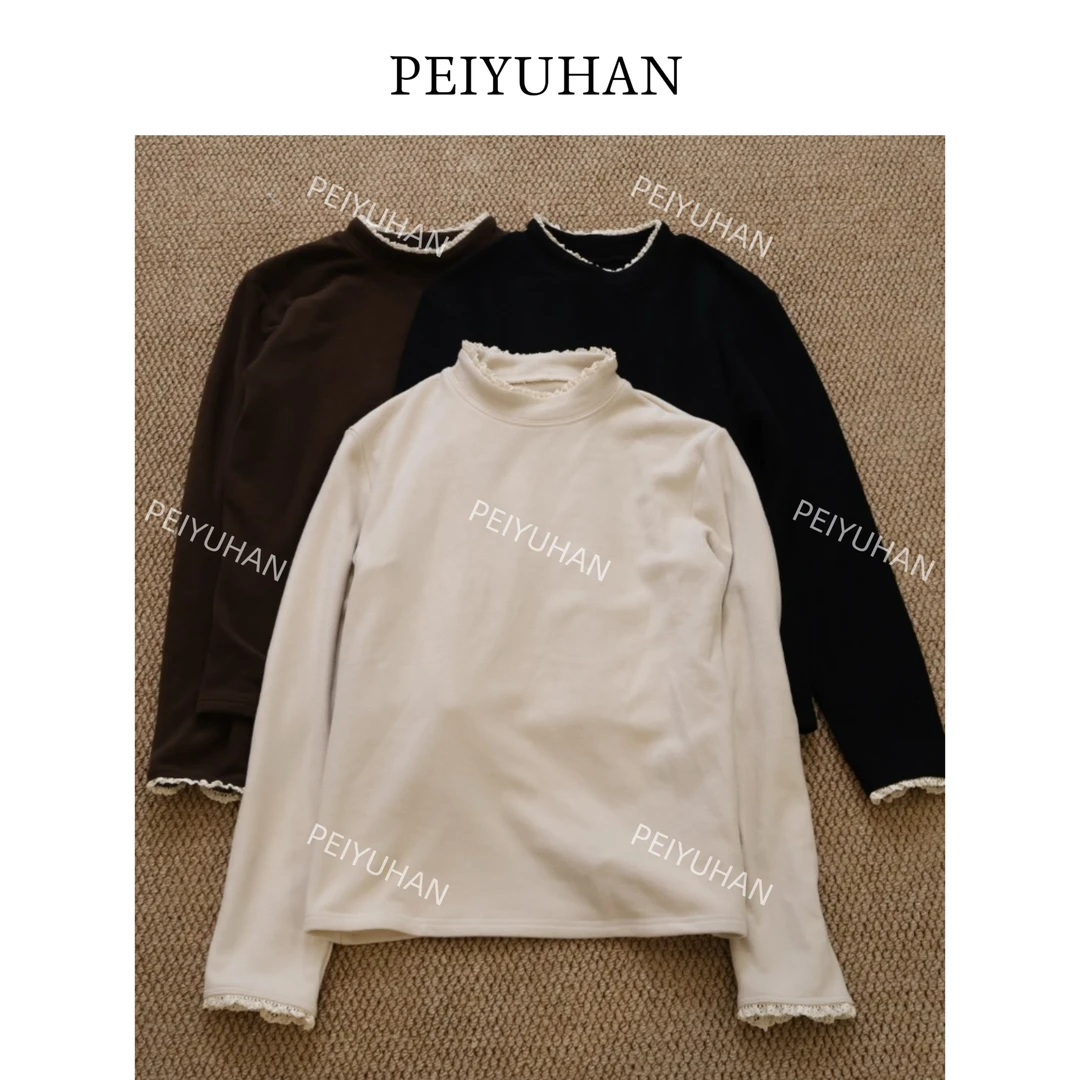 PEIERNA佩佩PC 【中领蕾丝花边T】双面绒T恤 T22599 6116167 百搭