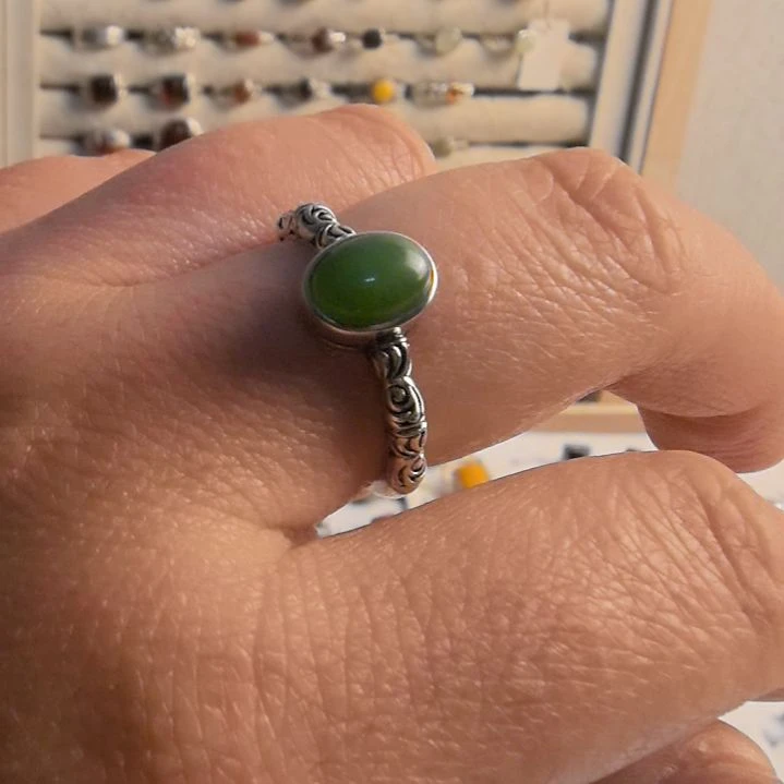 和田玉（糖玉）银S925镶嵌戒指