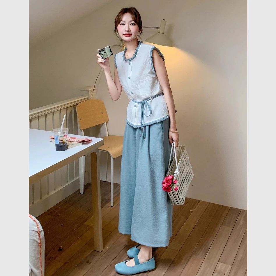 无印心匠D99280-1夏季新款时尚气质收腰背心上衣阔腿裤套装K110