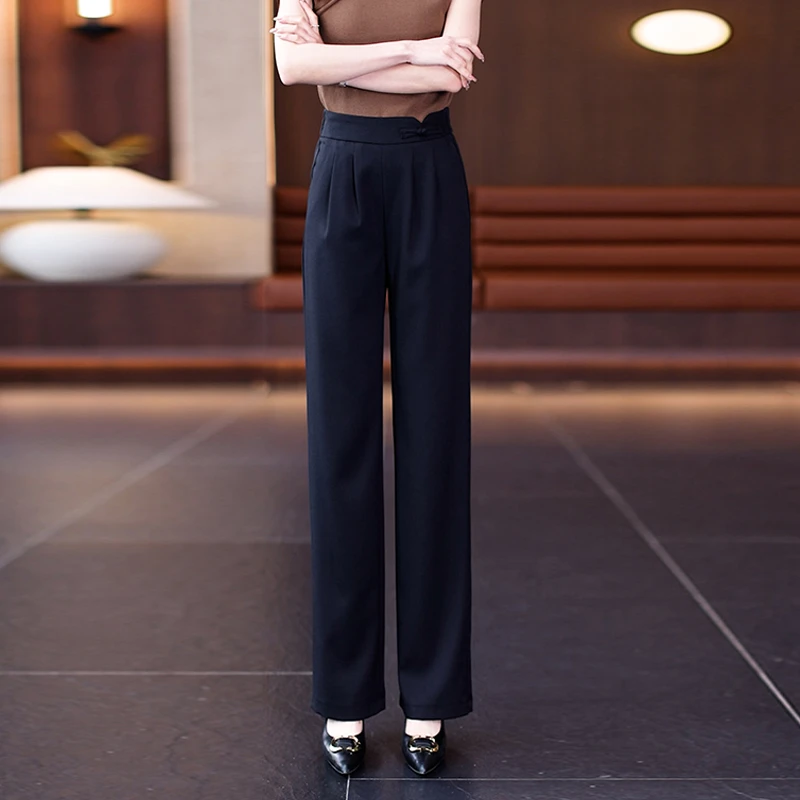 2025新款女直筒裤子高腰垂感薄韩版冰丝西装阔腿裤显瘦休闲长裤子