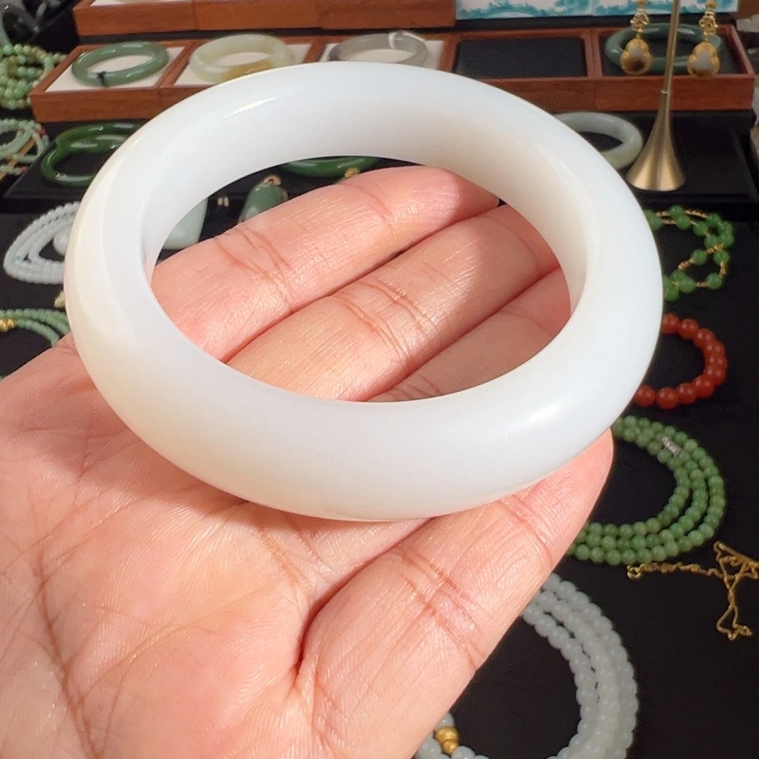 和田玉（白玉）未镶嵌手镯油膏老料白玉正装手镯57.4圈口