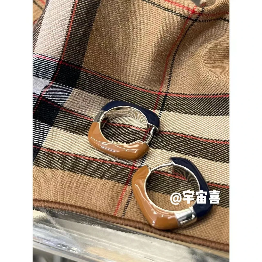 铜合金珐琅耳饰  D2-124【咖蓝撞色方圆金属珐琅耳扣】