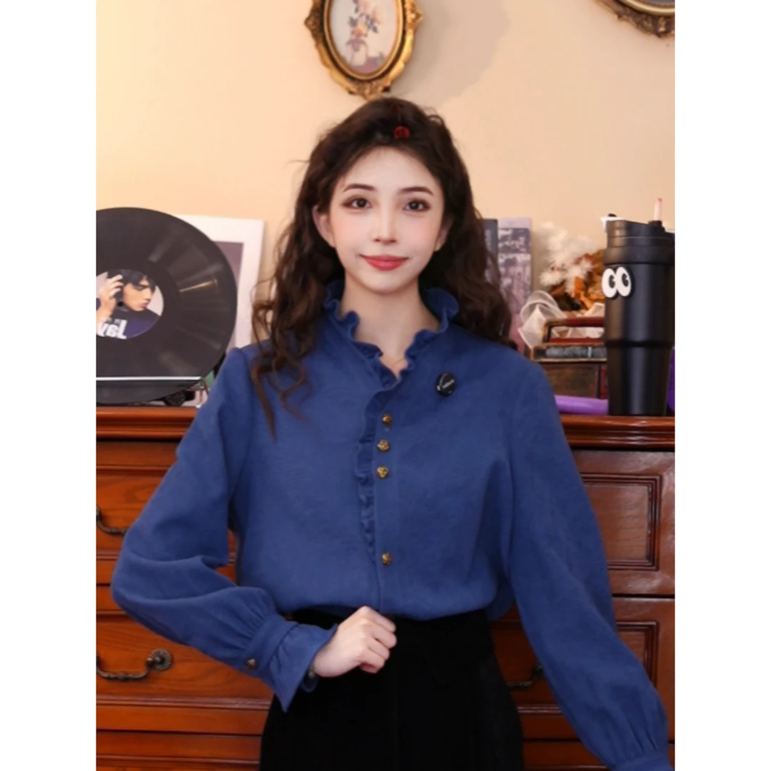 豆芽【神秘国度】港味复古气质设计感秋冬长袖上衣03479