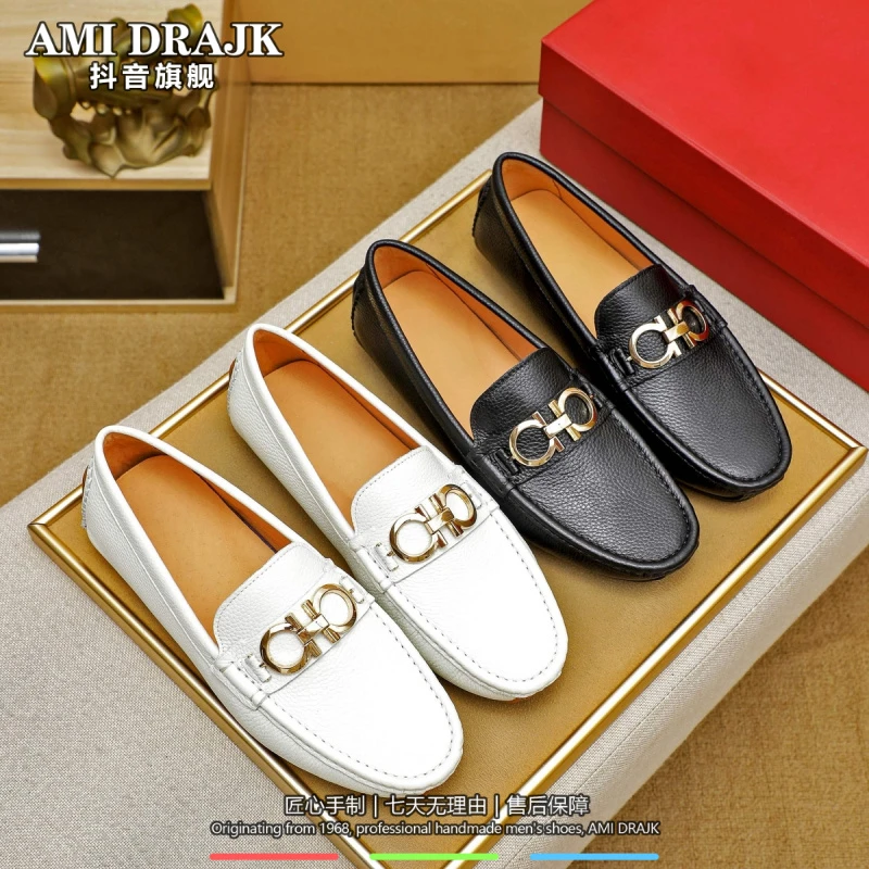 AMI DRAJK2025欧洲站豆豆鞋男潮流8字扣男士真皮一脚蹬软底软皮休