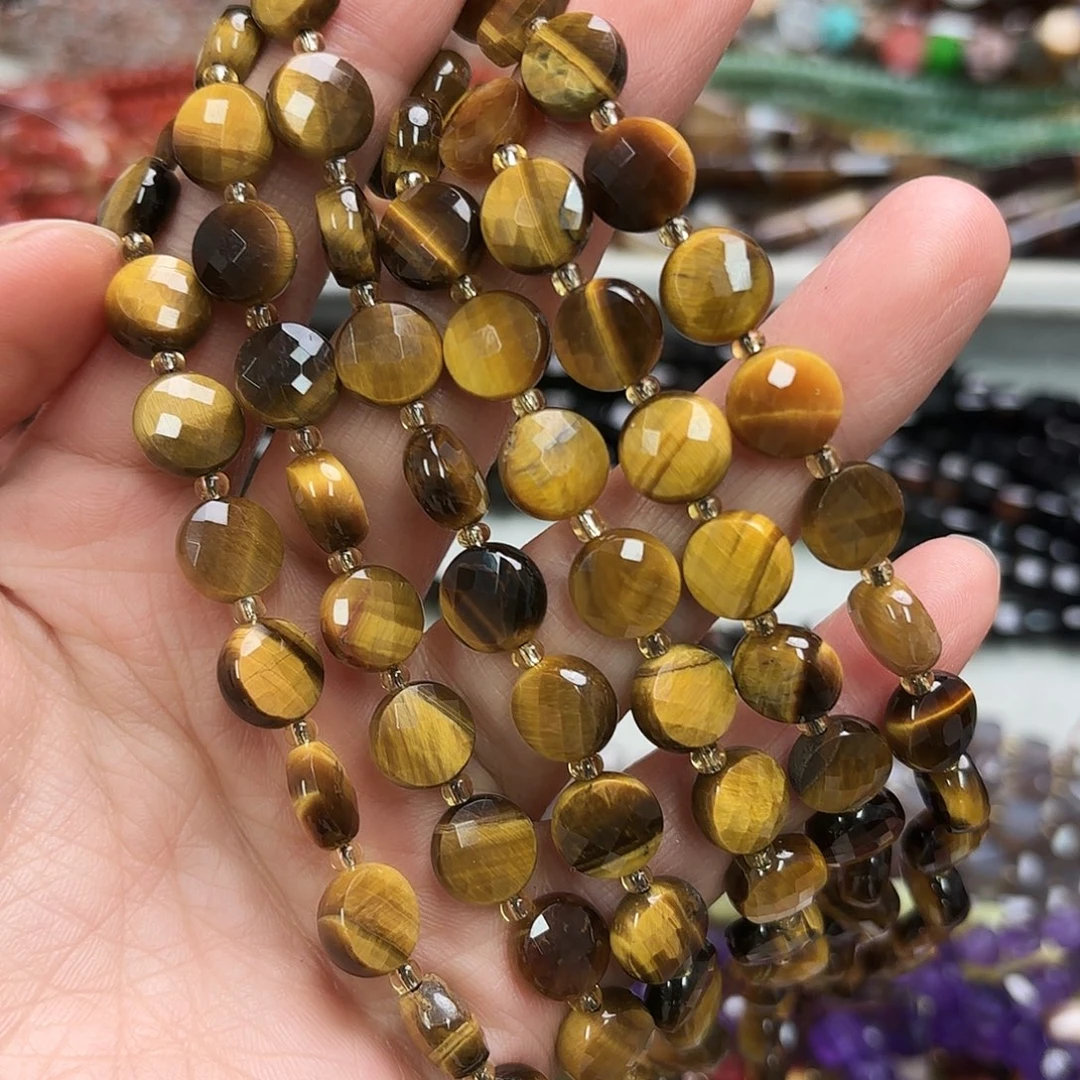 玛瑙/玉髓未镶嵌珠宝半成品卡十虎眼圆饼切一条