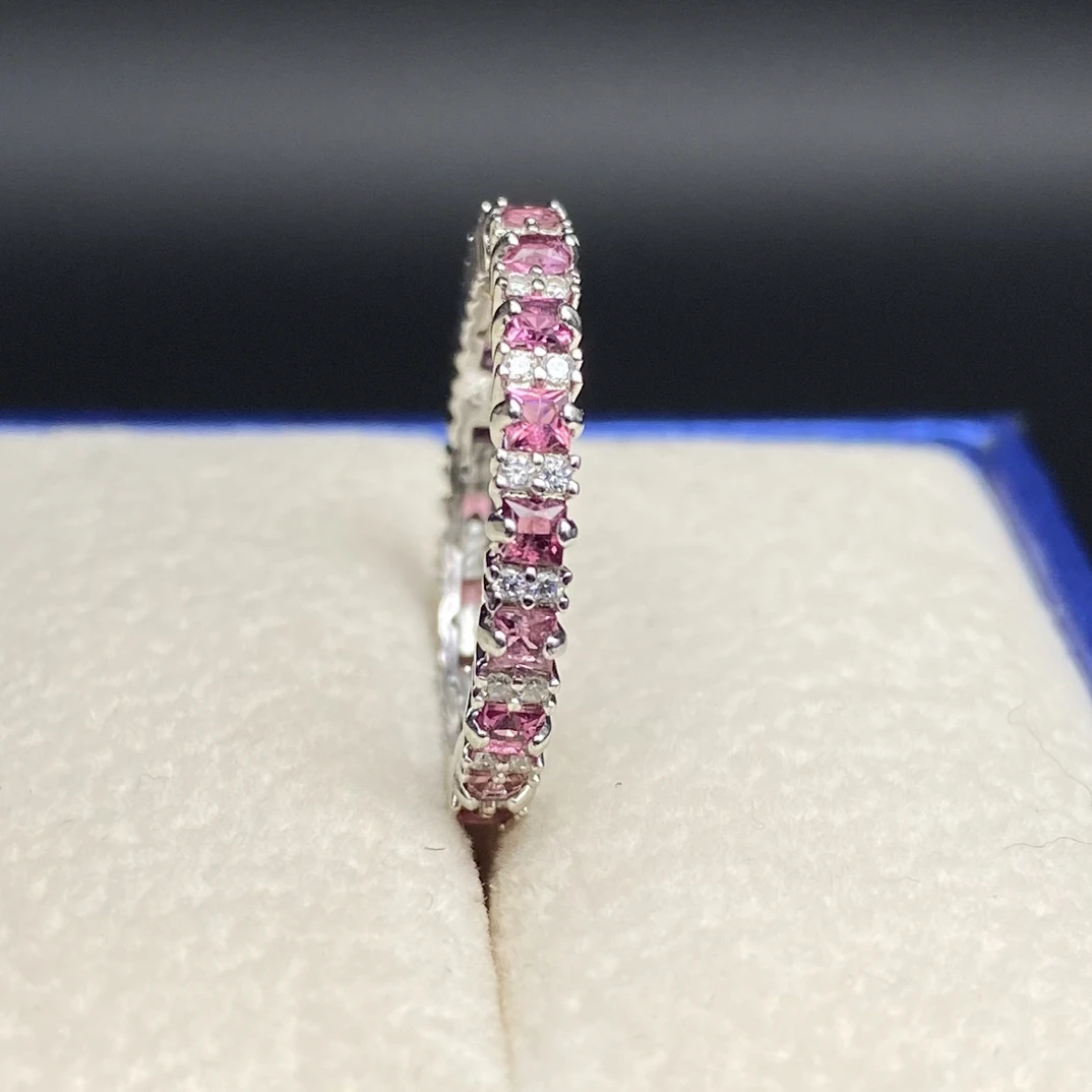 满圈粉色碧玺戒指（固口港码12号）通体s925银闭口满钻时尚一物一证