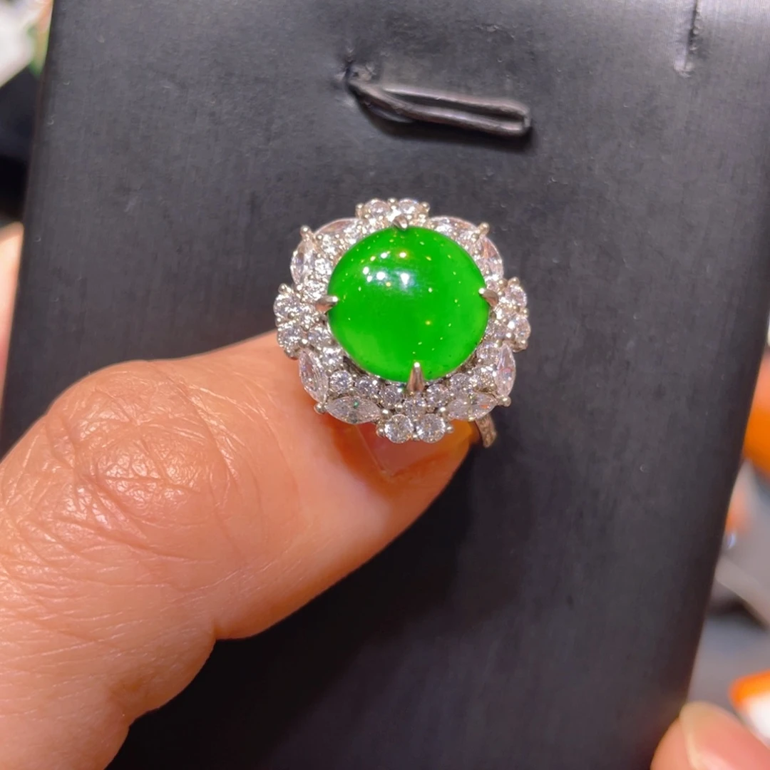 翡翠银S925镶嵌颈饰戒指