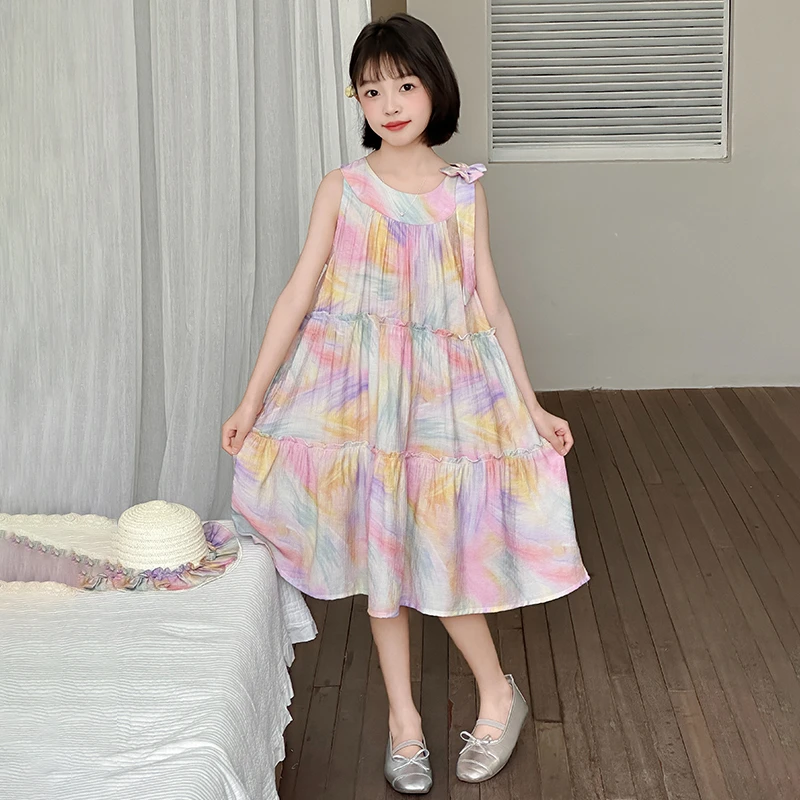 女童想旧爱连衣裙2025新款洋气时尚扎染裙子6-12岁中大童公主裙潮