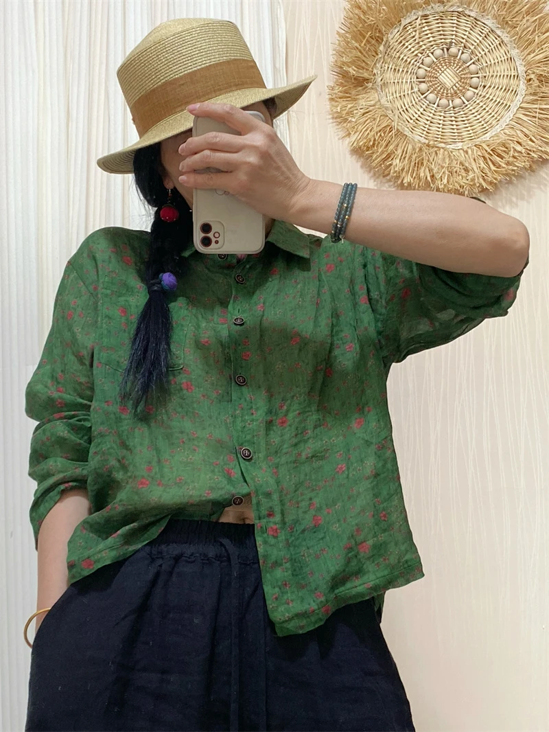 箫雨梦  原创苎麻数码印花上衣【512】