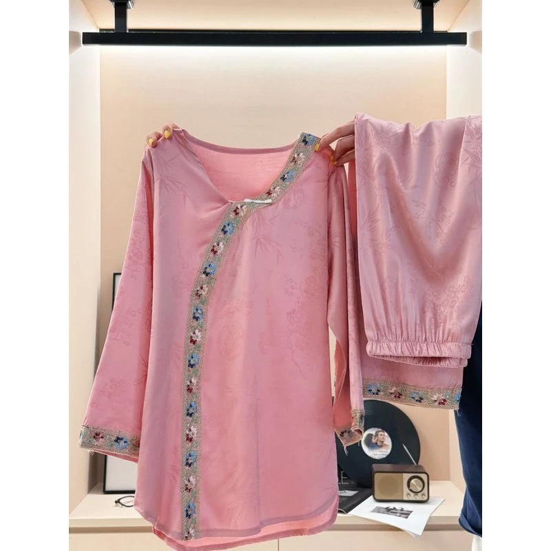 新中式提花重工设计九分袖睡衣女高级感优雅家居服套装SY241134