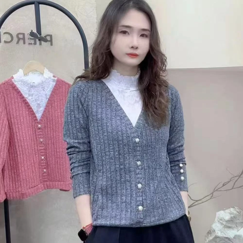 LX新款蕾丝长袖网红爆款水溶领糯米绒打底衫百搭显瘦气质时尚LX